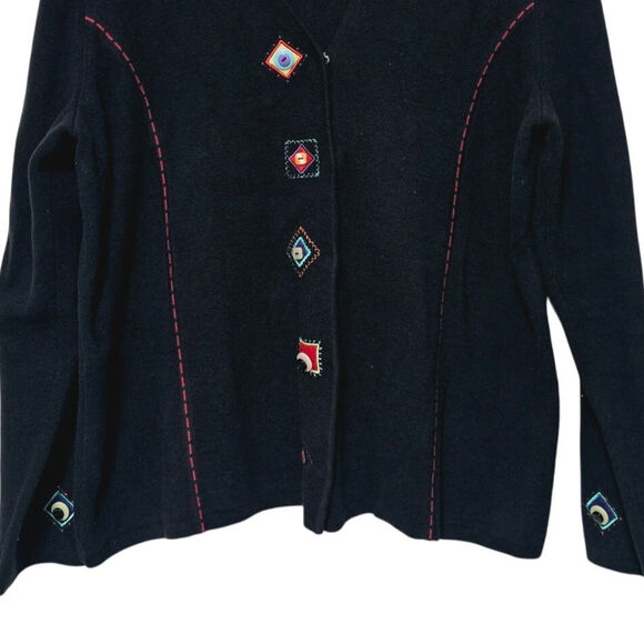 Christopher & Banks Button-Up Cardigan Sweater Women's Sz XL Black Artsy Grandma - Picture 3 of 11